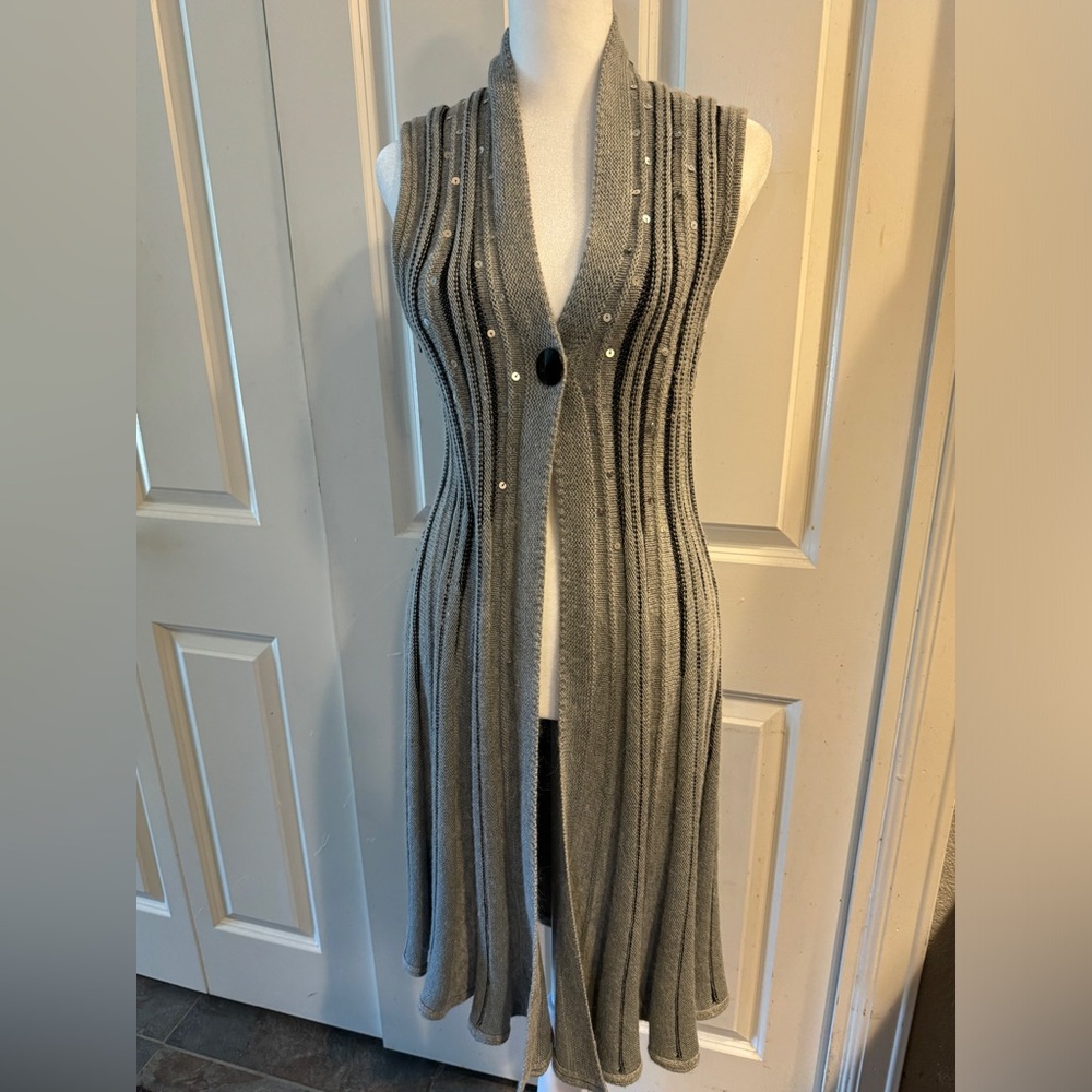 Grey/black long vest… with sequin detail. Mohair blend.